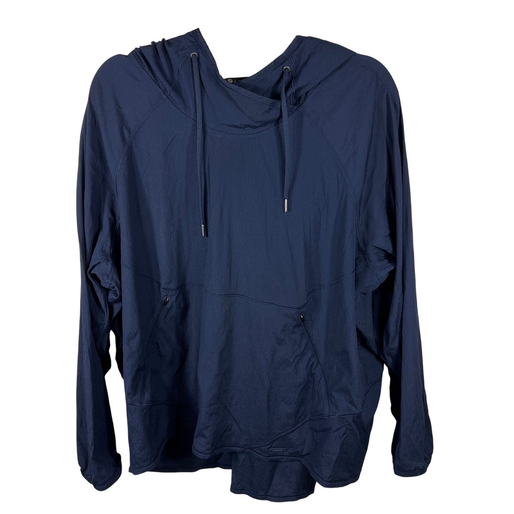 Athleta Teton Anorak Windbreaker Hoodie XL Navy Blue Grid Texture Lightweight